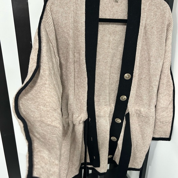 White + Warren Cashmere Cardigan XS Beige Black Trim Open Front Cinched Waist - Picture 4 of 7